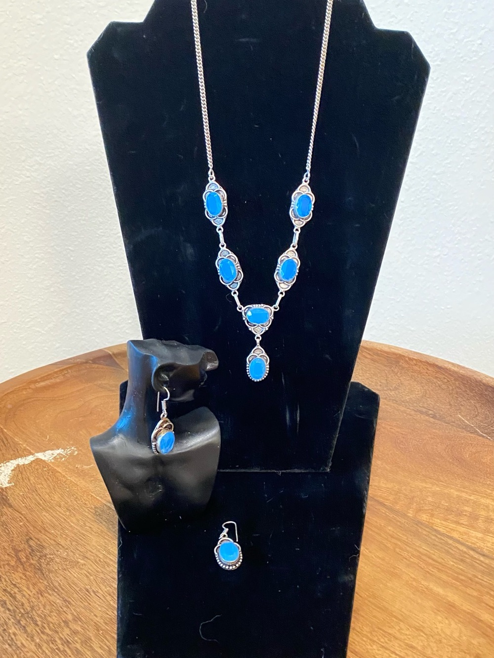 Sterling Silver ‘Carolina’ Blue Crystalline Necklace and Earring Set